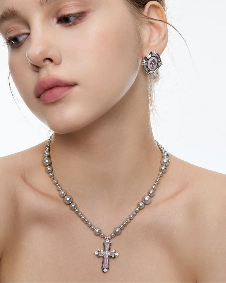 cross pink necklace HR1007