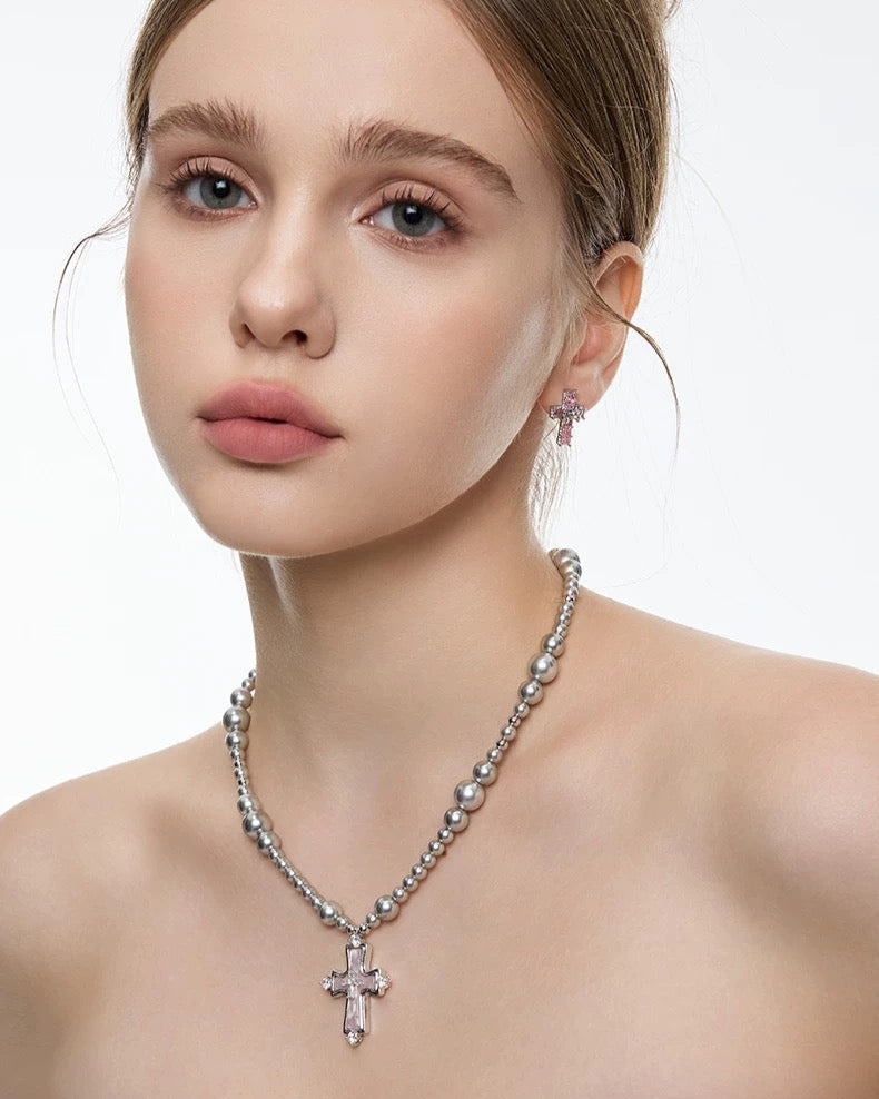 cross pink necklace HR1007