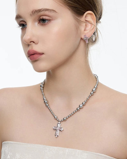 cross pink necklace HR1007
