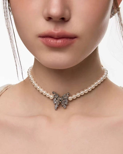 front butterfly perl choker HR1013