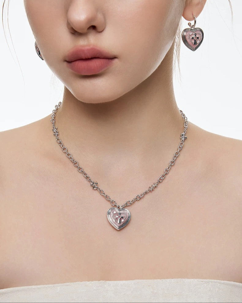 heart cross pink necklace HR1001