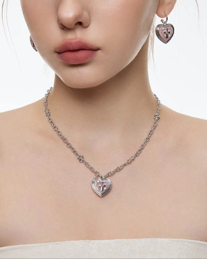 heart cross pink necklace HR1001