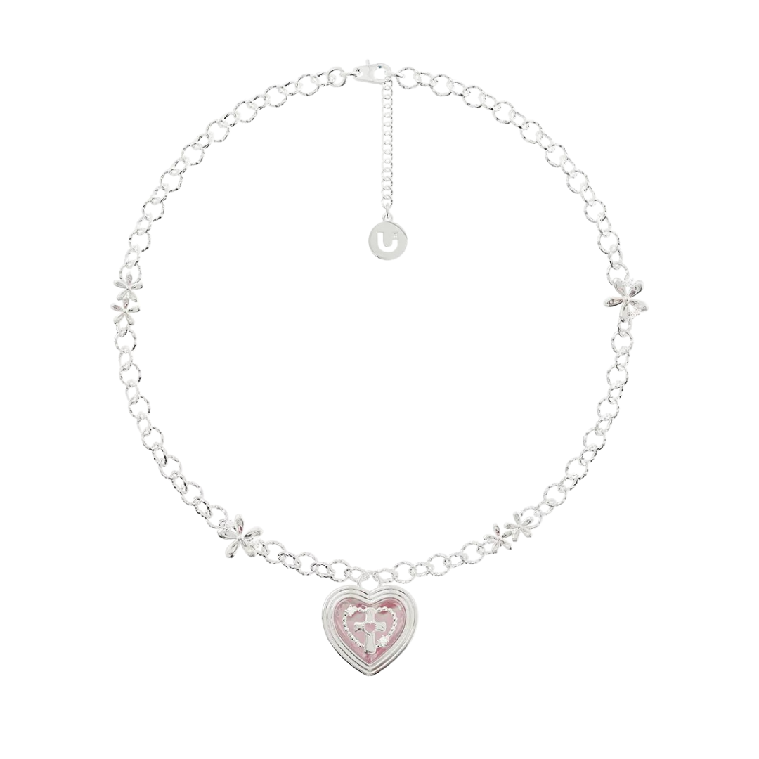 heart cross pink necklace HR1001