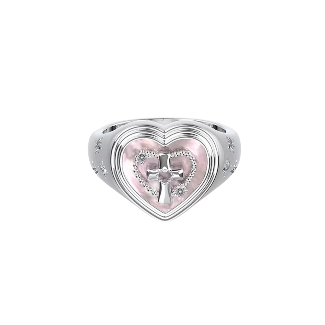 heart cross pink ring HR1003
