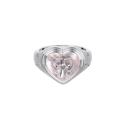 heart cross pink ring HR1003