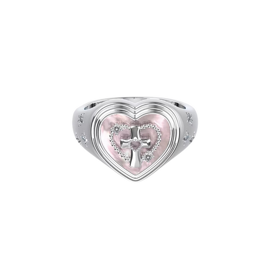 heart cross pink ring HR1003