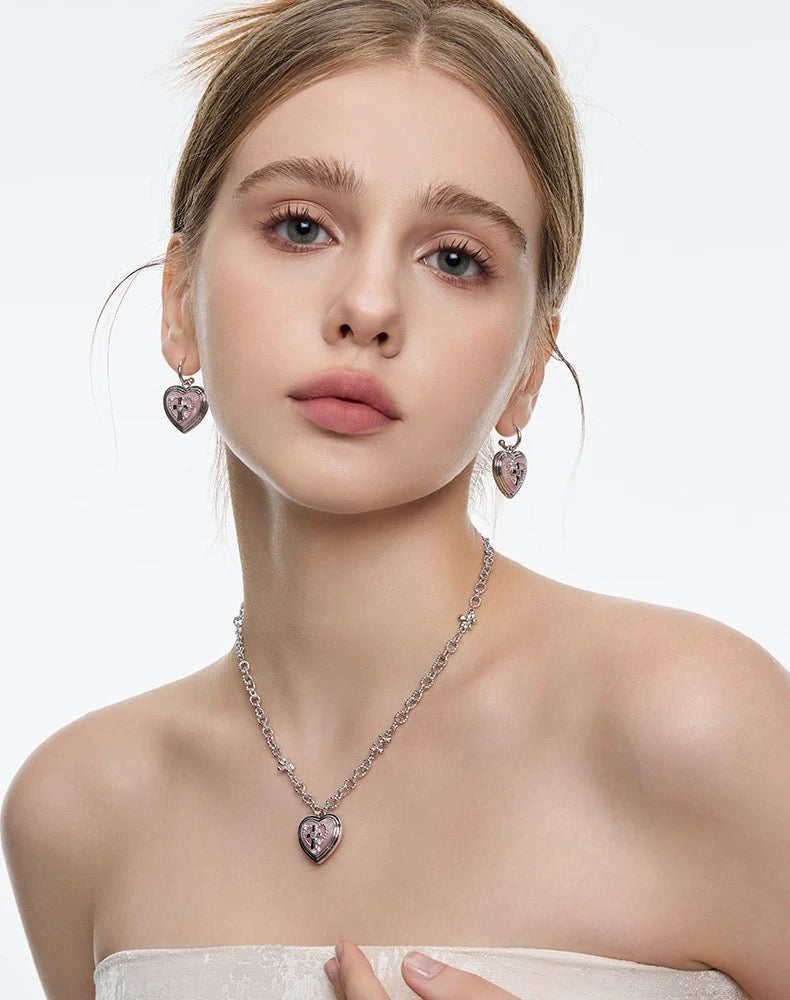 heart cross pink necklace HR1001
