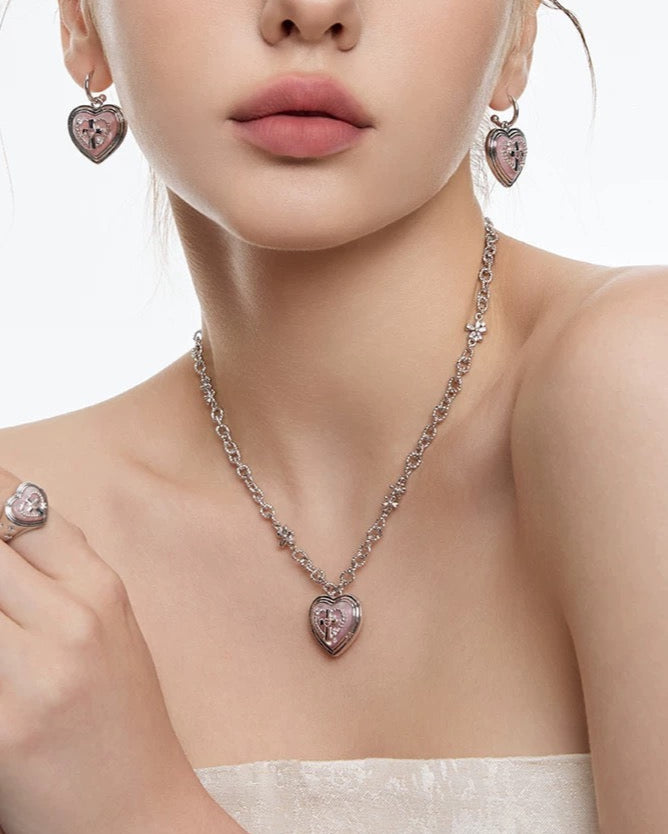heart cross pink necklace HR1001