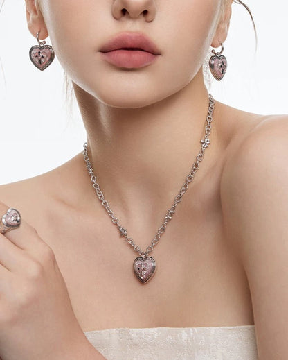 heart cross pink necklace HR1001