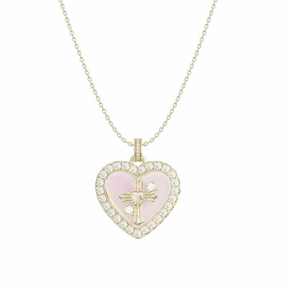 cross center point Heart necklace HR1034