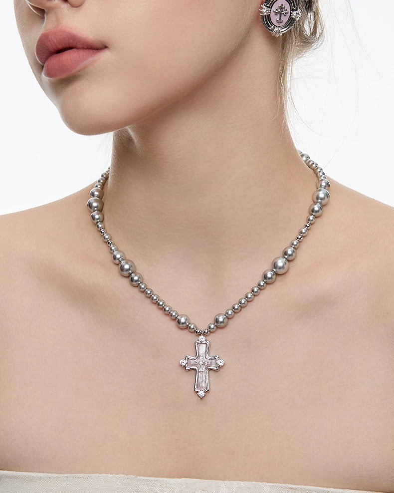 cross pink necklace HR1007
