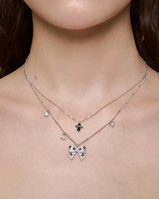 ribbon black core double necklace HR1041