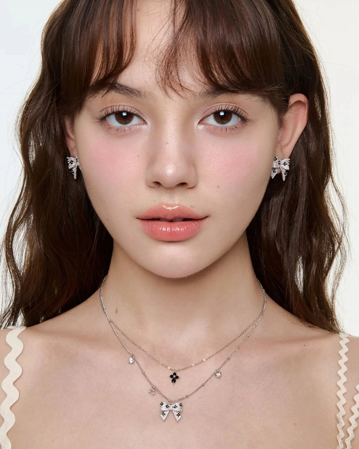 ribbon black core double necklace HR1041